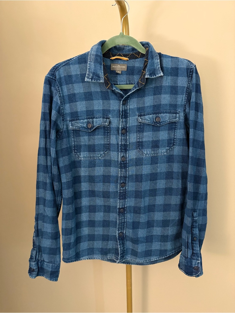 L.L. Bean Men’s Washed Indigo Plaid Button-Down Shirt